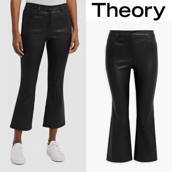 Theory 5 Pocket Flare Pant Jeans in Leather Black Size 0 Ankle Crop Quiet Luxury - Picture 2 of 16